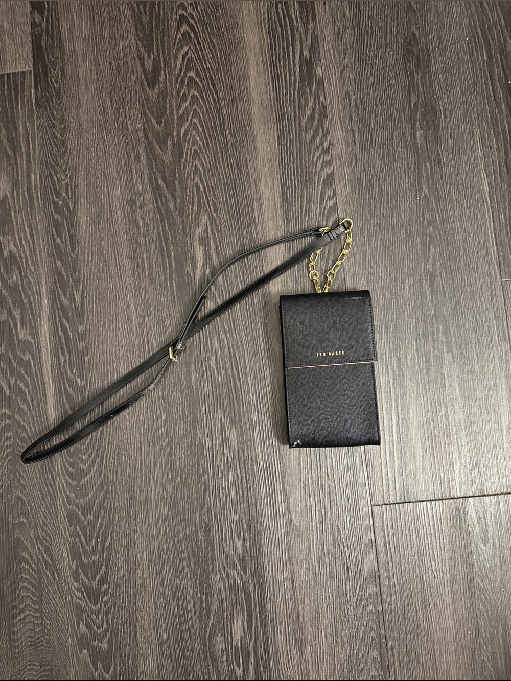 Ted Baker Black Crossbody Card Holder Bag with Gold Chain *FEW BLEMISHES*
